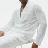 Keten Jersey Coastal Uzun Kollu Düğmeli Gömlek - Beyaz