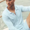Keten Jersey Coastal Uzun Kollu Kazak - Seaside Blue