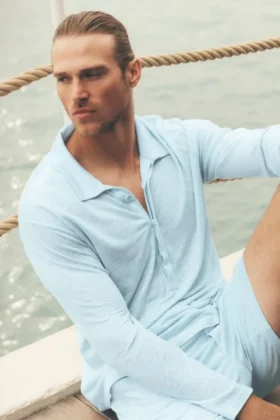 Keten Jersey Coastal Uzun Kollu Kazak - Seaside Blue