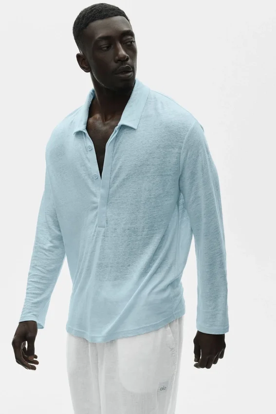 Keten Jersey Coastal Uzun Kollu Kazak - Seaside Blue