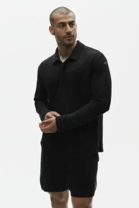 Keten Jersey Coastal Uzun Kollu Kazak - Siyah