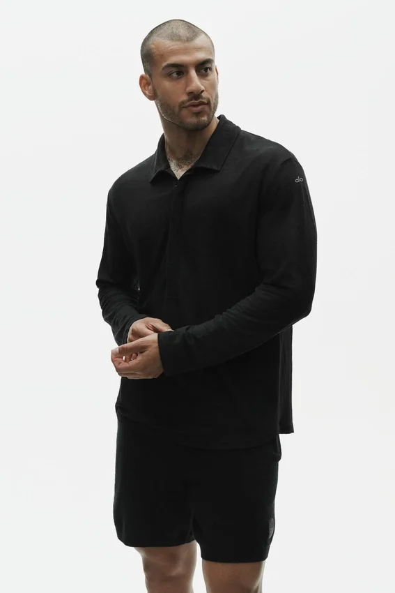 Keten Jersey Coastal Uzun Kollu Kazak - Siyah