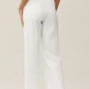 Keten Karışımlı Riviera Geniş Paça Pantolon - Beyaz