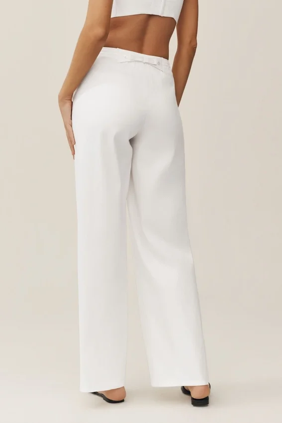 Keten Karışımlı Riviera Geniş Paça Pantolon - Beyaz