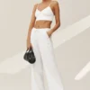 Keten Karışımlı Riviera Geniş Paça Pantolon - Beyaz