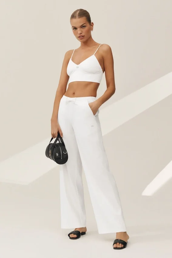 Keten Karışımlı Riviera Geniş Paça Pantolon - Beyaz
