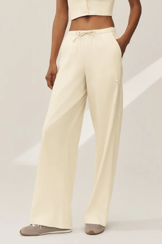 Keten Karışımlı Riviera Geniş Paça Pantolon - Kum Beji
