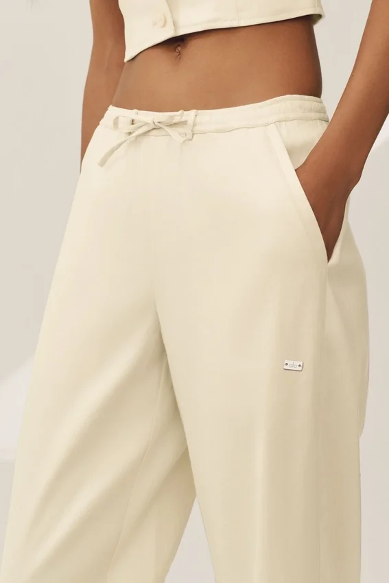 Keten Karışımlı Riviera Geniş Paça Pantolon - Kum Beji