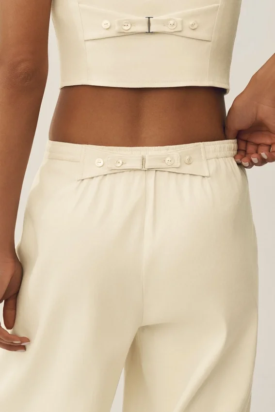 Keten Karışımlı Riviera Geniş Paça Pantolon - Kum Beji