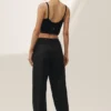 Keten Karışımlı Riviera Geniş Paça Pantolon - Siyah