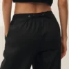 Keten Karışımlı Riviera Geniş Paça Pantolon - Siyah