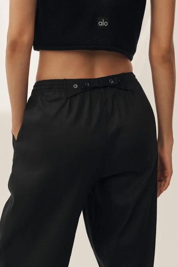 Keten Karışımlı Riviera Geniş Paça Pantolon - Siyah