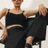 Keten Karışımlı Riviera Geniş Paça Pantolon - Siyah