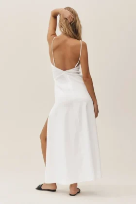 Keten Karışımlı Riviera Maxi Elbise – Beyaz