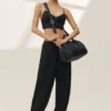 İpek Karışımlı High-Waist Radiance Pantolon - Siyah