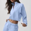 Kısa 1/4 Fermuarlı Mezunlar Kazak - Açık Provence Mavisi