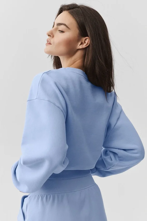 Kısa Accolade Crewneck - Açık Provence Mavisi