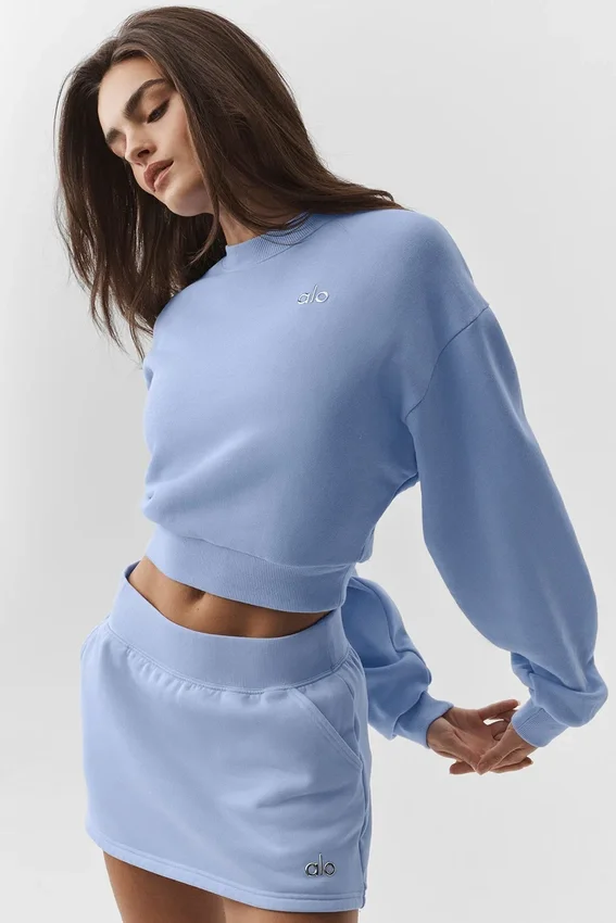 Kısa Accolade Crewneck - Açık Provence Mavisi
