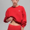 Kısa Accolade Crewneck - Parlak Kırmızı