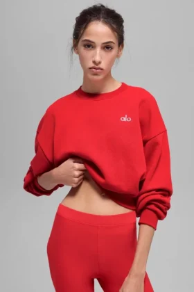 Kısa Accolade Crewneck - Parlak Kırmızı