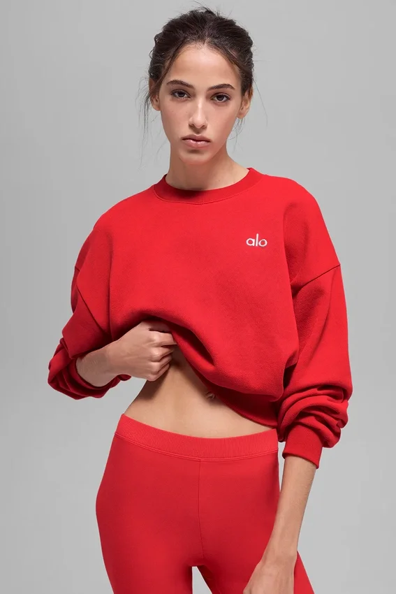 Kısa Accolade Crewneck - Parlak Kırmızı
