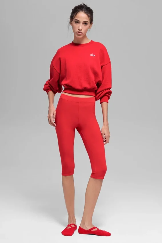 Kısa Accolade Crewneck - Parlak Kırmızı