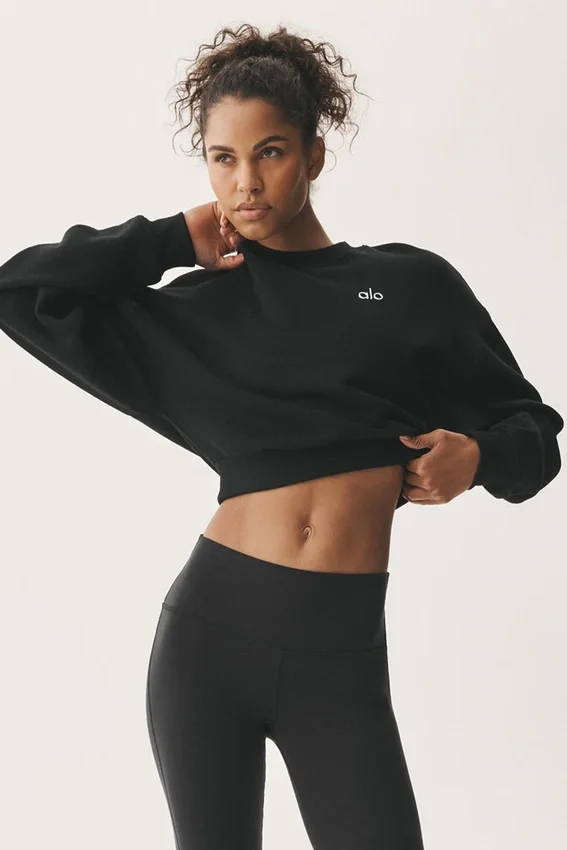 Kısa Accolade Crewneck - Siyah