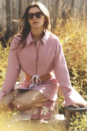 Kısa Fan Favorite Tam Fermuarlı Ceket - Vintage Pembe