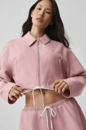 Kısa Fan Favorite Tam Fermuarlı Ceket – Vintage Pembe