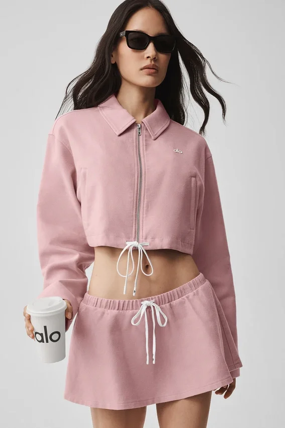Kısa Fan Favorite Tam Fermuarlı Ceket - Vintage Pembe