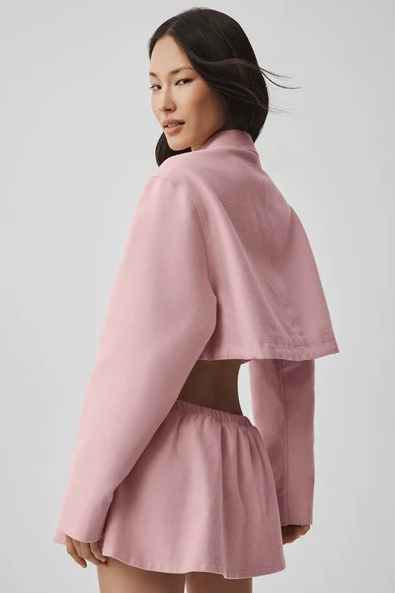 Kısa Fan Favorite Tam Fermuarlı Ceket - Vintage Pembe