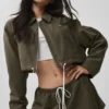 Kısa Fan Favorite Tam Fermuarlı Ceket - Zeytin Ağacı