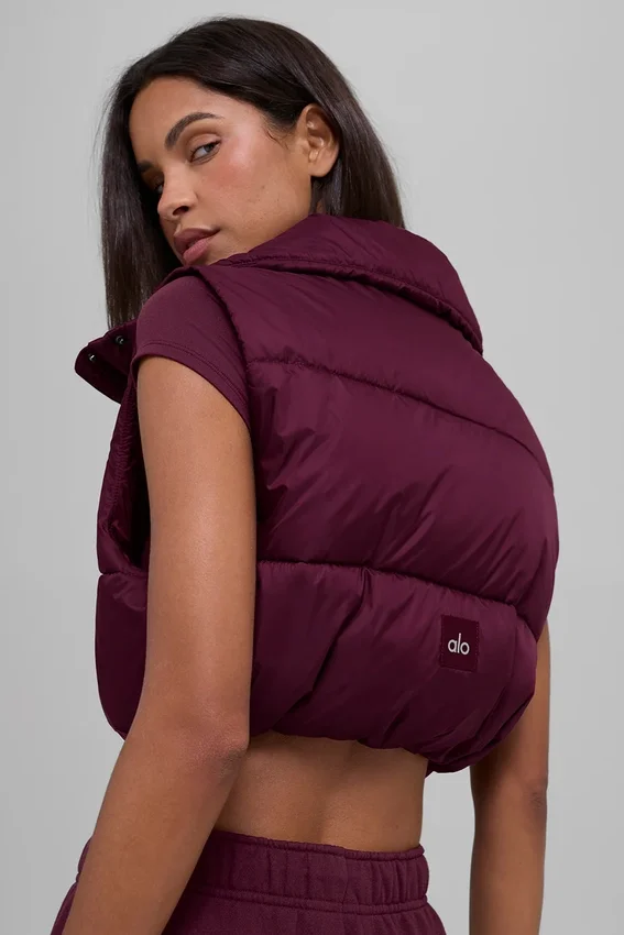 Kısa Gold Rush Puffer Yelek - Bordo