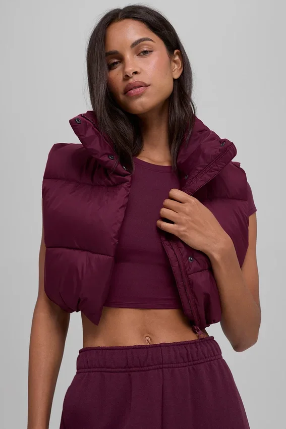 Kısa Gold Rush Puffer Yelek - Bordo