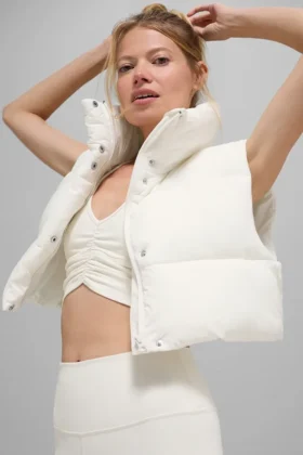 Kısa Gold Rush Puffer Yelek - Fildişi