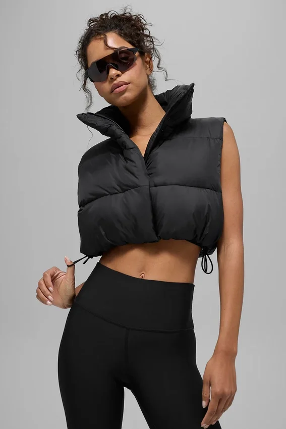Kısa Gold Rush Puffer Yelek - Siyah