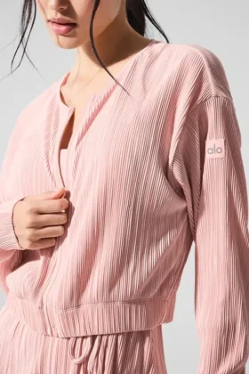 Kısa Mikro Plise Ceket – Pembe Kuvars