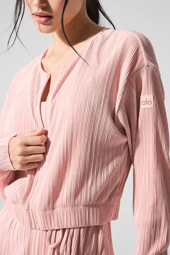 Kısa Mikro Plise Ceket - Pembe Kuvars