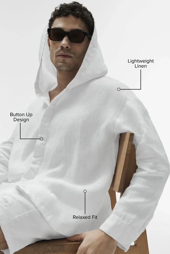 Linen Days Düğmeli Kapüşonlu Kapüşonlu Sweatshirt - Beyaz