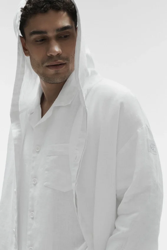 Linen Days Düğmeli Kapüşonlu Kapüşonlu Sweatshirt - Beyaz