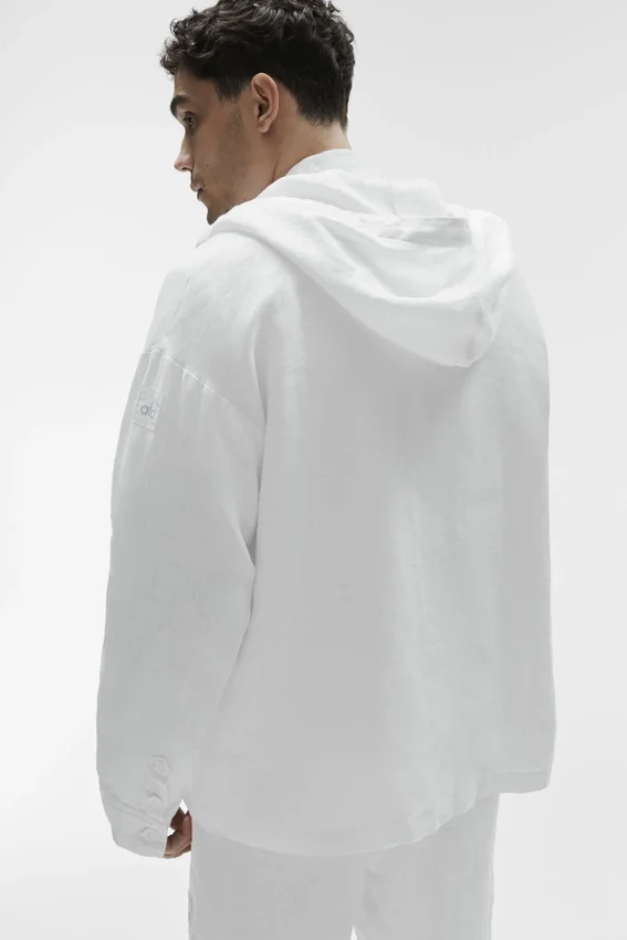 Linen Days Düğmeli Kapüşonlu Kapüşonlu Sweatshirt - Beyaz