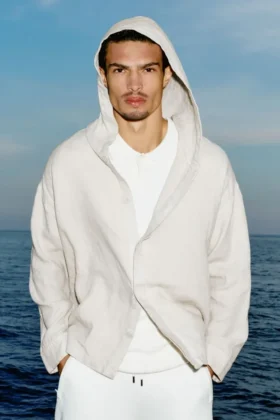 Linen Days Düğmeli Kapüşonlu Kapüşonlu Sweatshirt - Kemik Rengi