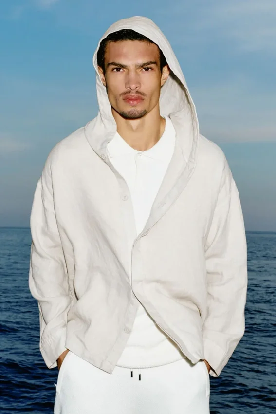 Linen Days Düğmeli Kapüşonlu Kapüşonlu Sweatshirt - Kemik Rengi