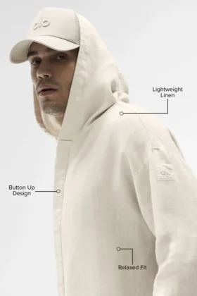 Linen Days Düğmeli Kapüşonlu Kapüşonlu Sweatshirt – Kemik Rengi