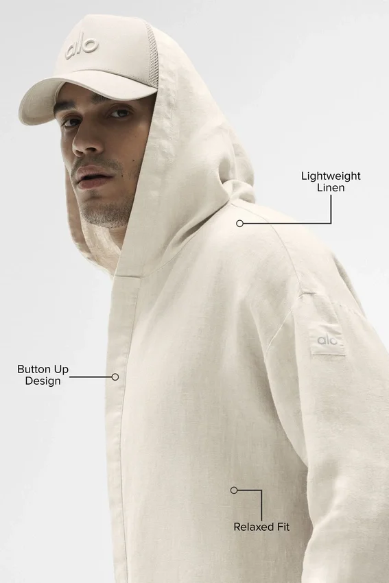 Linen Days Düğmeli Kapüşonlu Kapüşonlu Sweatshirt - Kemik Rengi