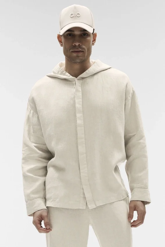 Linen Days Düğmeli Kapüşonlu Kapüşonlu Sweatshirt - Kemik Rengi