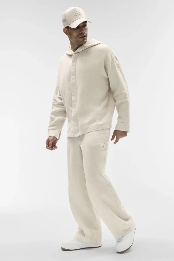 Linen Days Düğmeli Kapüşonlu Kapüşonlu Sweatshirt - Kemik Rengi