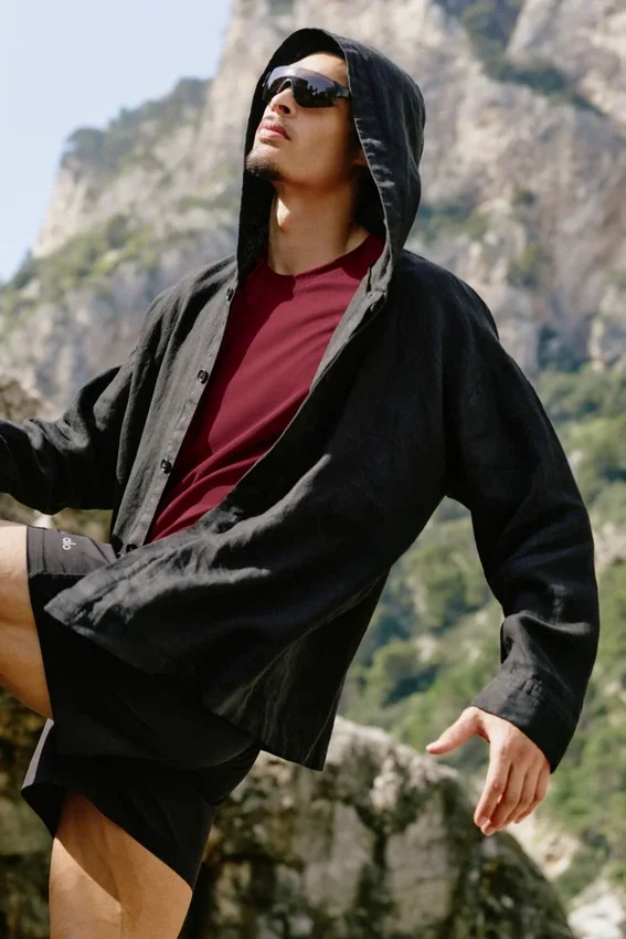 Linen Days Düğmeli Kapüşonlu Kapüşonlu Sweatshirt - Siyah