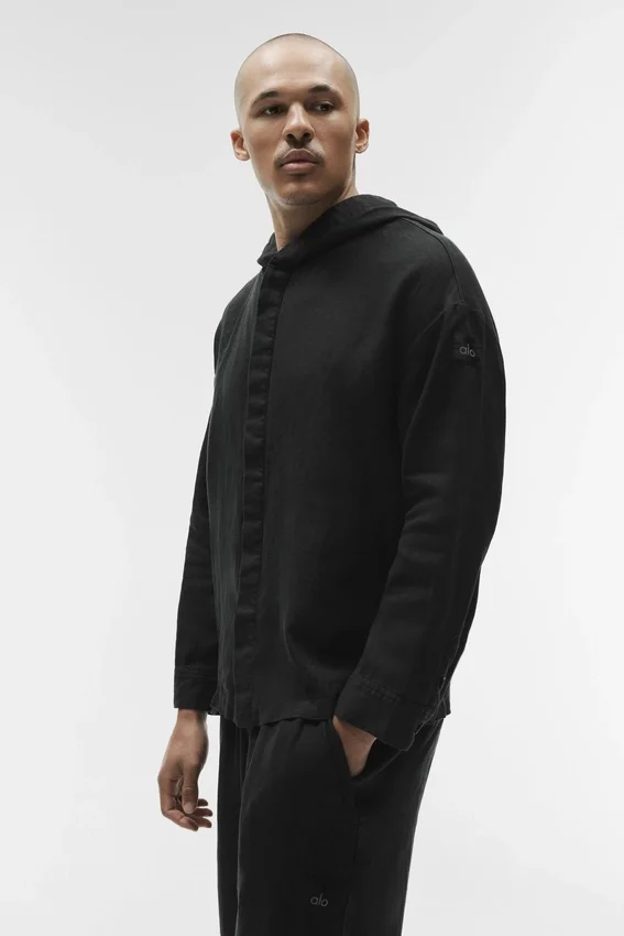 Linen Days Düğmeli Kapüşonlu Kapüşonlu Sweatshirt - Siyah