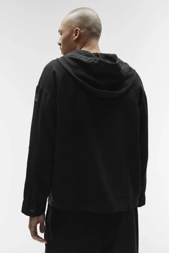 Linen Days Düğmeli Kapüşonlu Kapüşonlu Sweatshirt - Siyah